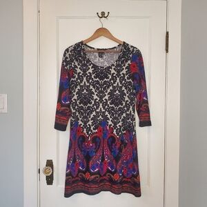 Papillon Sweater Dress – Size L – Black/Crimson/Indigo